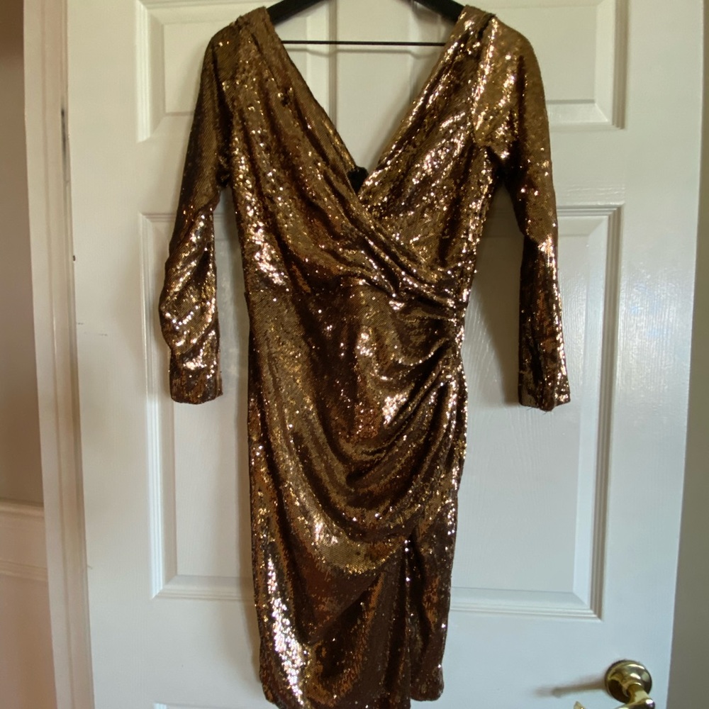 Dress the population gold sequins dress
